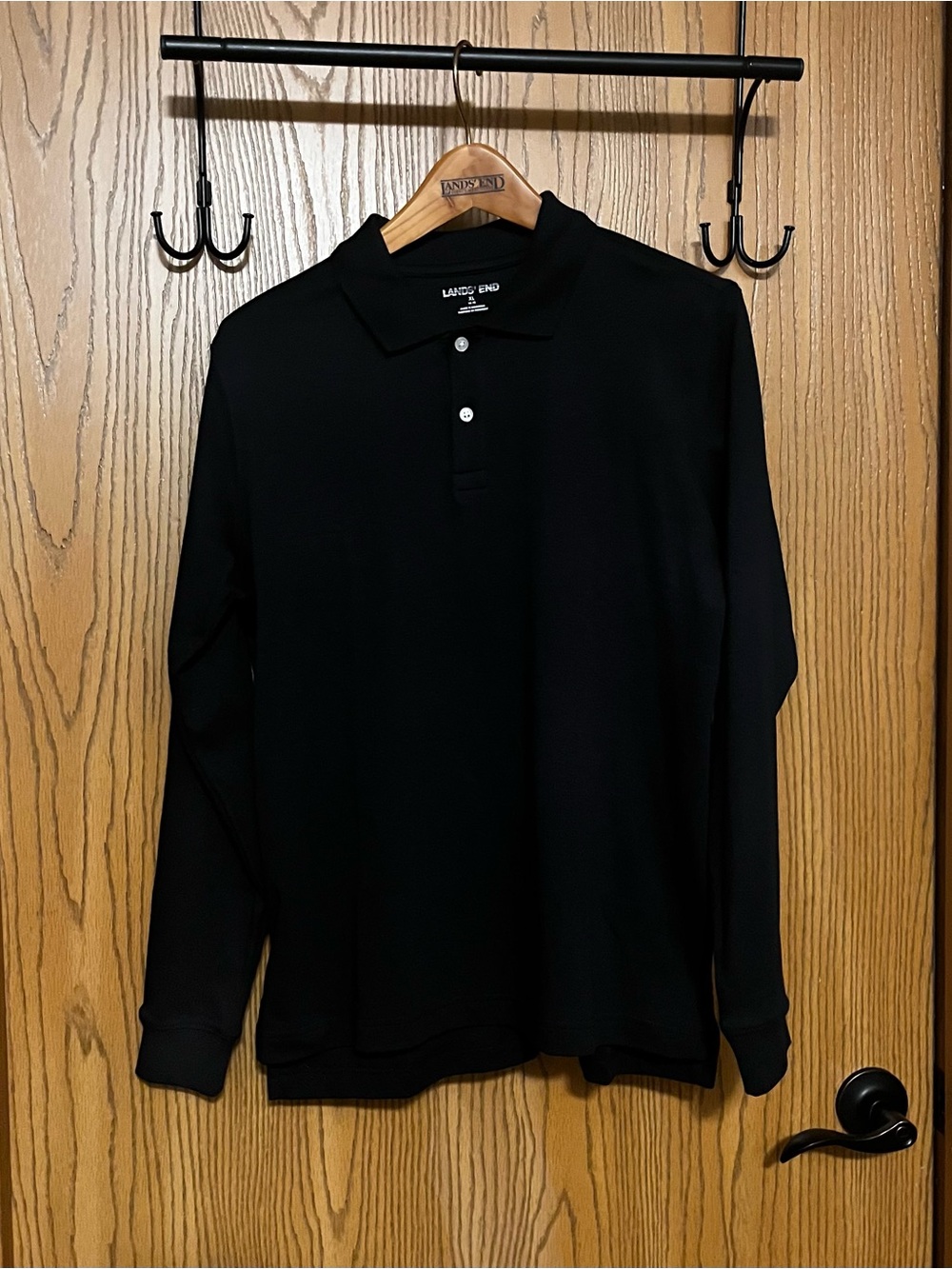 NWOT Lands’ End Sz XL (14-16) Boys Soft Knit Long Slv Polo Black School Uniform